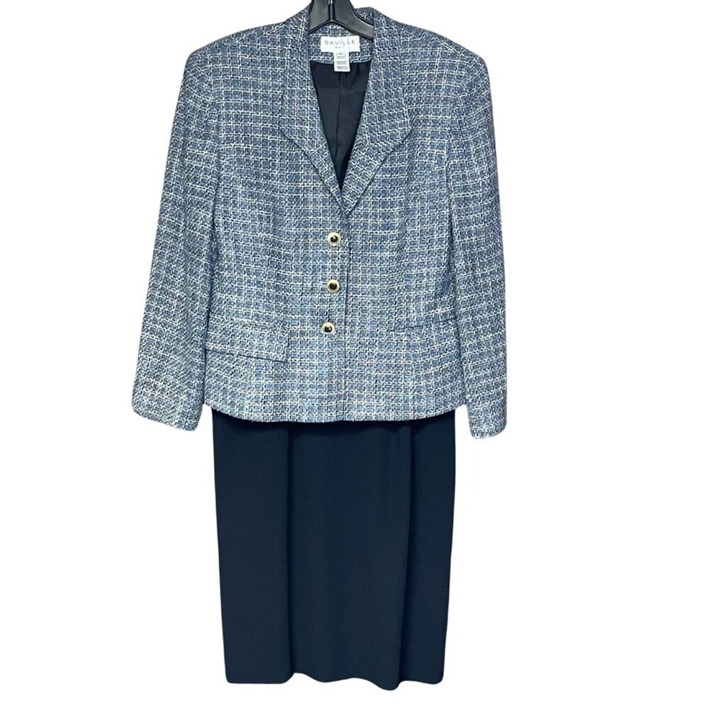 Saville 2-piece suit blazer skirt blue tweed look business professional size 12
